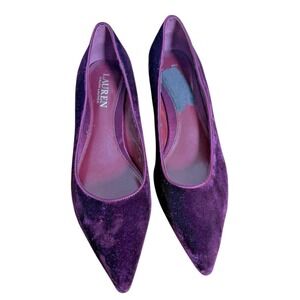 LAUREN RALPH LAUREN WOMENS 8B PRE-OWNED‎ Maroon Burgundy Velvet Mid-Heel Pumps